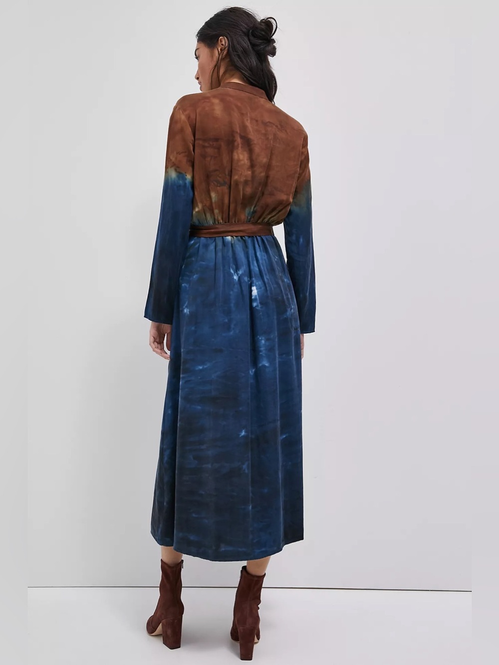 Anthropologie Cloth & Stone Perla Tie Dye Maxi Shirtdress S Blue Brown Lyocell - Picture 4 of 9